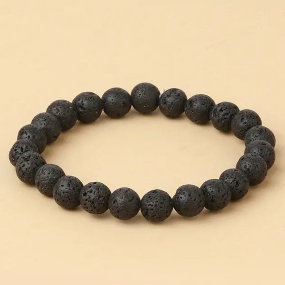 Lava Stone Natural Stone 8mm Beads Stretchable Bracelet Beaded Volcanic Rock - Picture 3 of 3